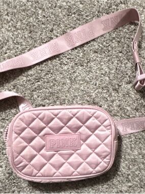 PINK Quilted Crossbody Belt Bag in Light Pink